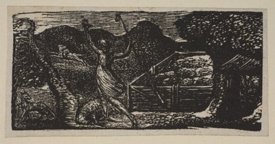 O pastor afugenta um lobo, de Thorntons Pastorals of Virgil, 1821. de William Blake