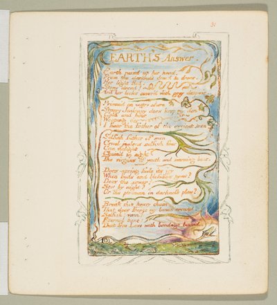 Canções de Inocência e de Experiência: Resposta da Terra, ca. 1825. de William Blake