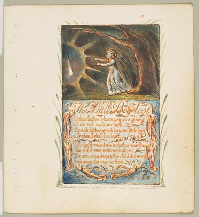 Canções de Inocência e de Experiência: "Little Boy Lost", ca. 1825. de William Blake