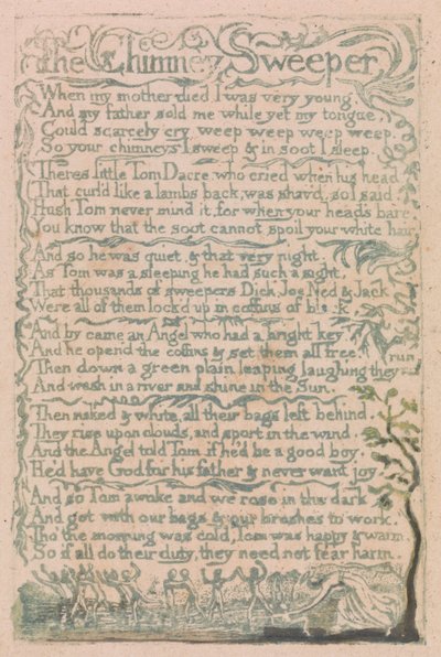 Canções de inocência e experiência, ilustração 10, O varredor de chaminés (Bentley 12) de William Blake