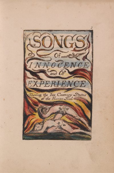 Canções de inocência e experiência, ilustração 2, página de título combinada (Bentley 1) de William Blake