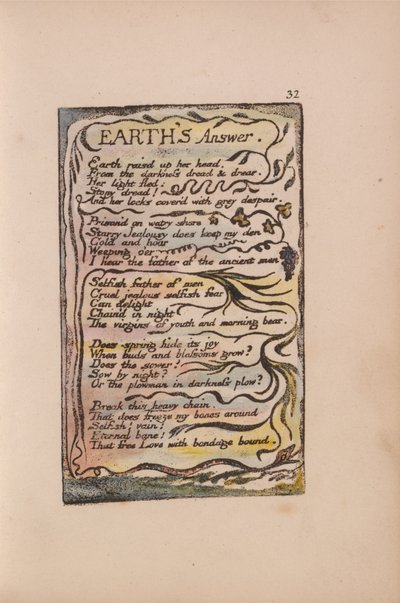 Canções de inocência e experiência, ilustração 32, a resposta da Terra (Bentley 31) de William Blake