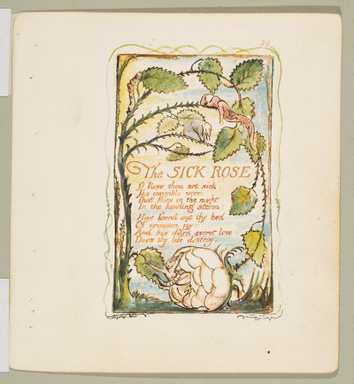 Canções de Inocência e de Experiência: The Sick Rose, ca. 1825. de William Blake