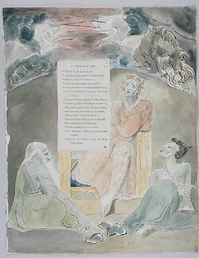 O Bardo, desenho 61 de &39;Os Poemas de Thomas Gray&39; de William Blake