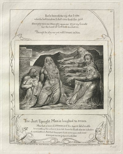 O Livro de Jó: Pl. 10, The Just Upright Man é ridicularizado com desprezo de William Blake