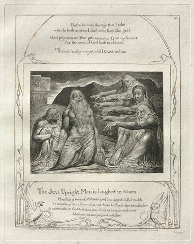 O Livro de Jó: Pl. 10, O homem justo é ridicularizado, 1825. de William Blake