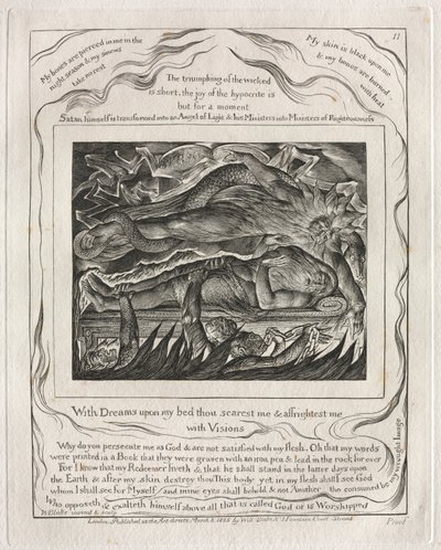 O Livro de Jó: Pl. 11, Com sonhos em minha cama tu me assustas e me amedrontas / com visões de William Blake