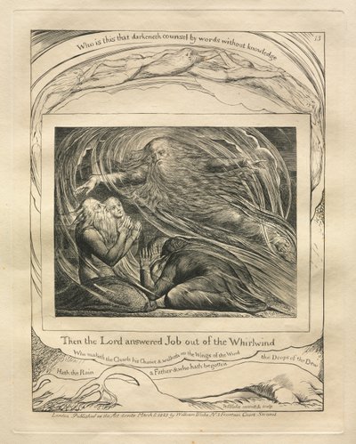O Livro de Jó: Pl. 13, Então o Senhor respondeu a Jó fora do redemoinho, 1825. de William Blake