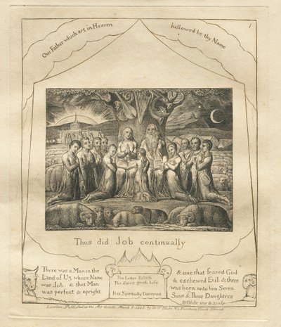 O Livro de Jó: Pl. 1, assim fez Jó continuamente, 1825. de William Blake