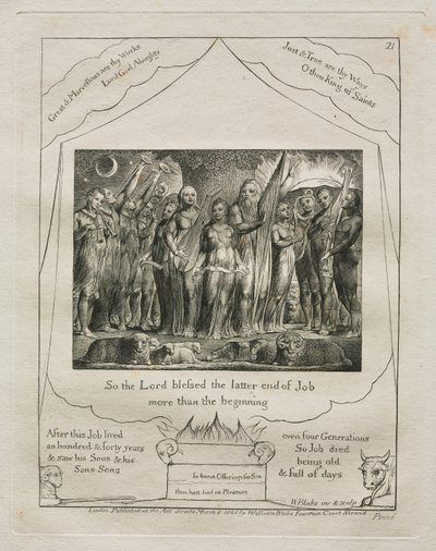 O Livro de Jó: Pl. 21, Portanto, o Senhor abençoou mais o fim de Jó do que em 1825. de William Blake