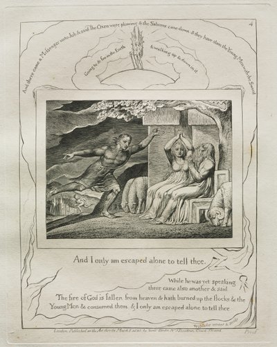 O Livro de Jó: Pl. 4, E eu só escapei sozinho para te dizer de William Blake