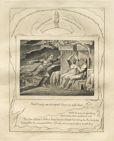 O Livro de Jó: Pl. 4, E eu só escapei sozinho para te dizer de William Blake