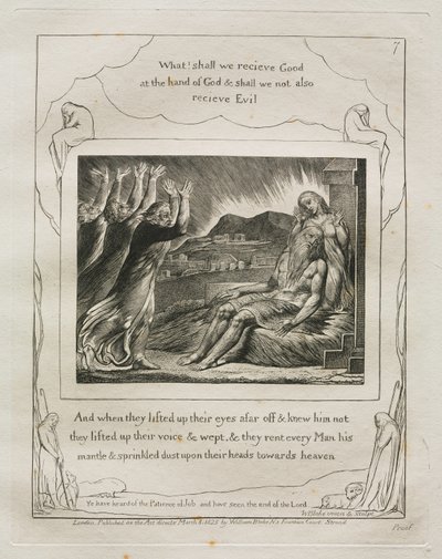 O Livro de Jó: Pl. 7, e quando levantaram os olhos ao longe e não o conheciam ..., 1825. de William Blake