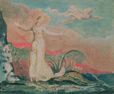 O livro de Thel; Placa 4 Thel no Vale do Har, 1794 (gravura em relevo impressa a cores) de William Blake