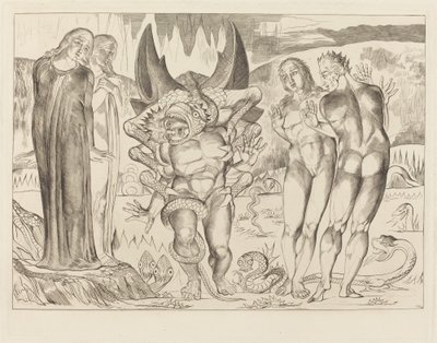 O Círculo dos Ladrões; Agnolo Brunelleschi atacado por uma serpente de seis pés de William Blake