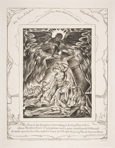 A Destruição de Filhos de Trabalhos, de Ilustrações do Livro de Jó, 1825-26. de William Blake