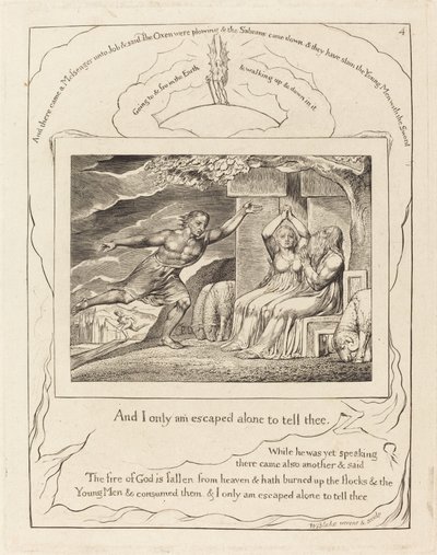 Os mensageiros falam de seus infortúnios a Jó, 1825. de William Blake
