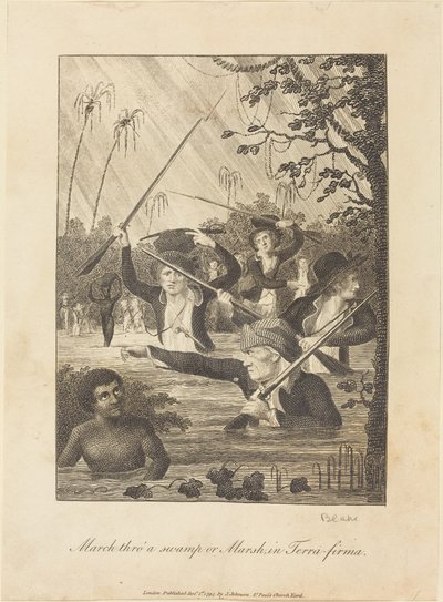 Marche através de um pântano ou pântano em Terra-firma de William Blake after John Gabriel Stedman