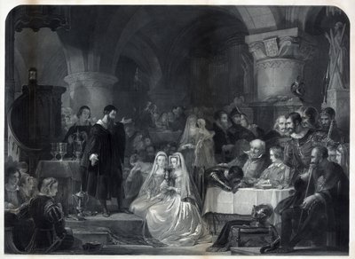 John Knox administrando a primeira Comunhão Protestante, pub. 1849 de William Bonner