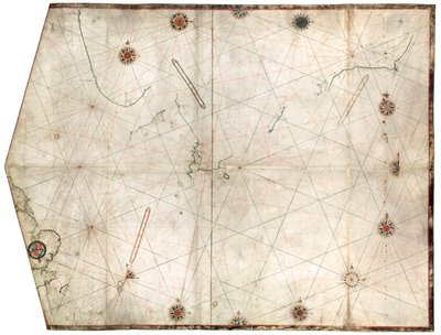 Carta de Portulan construída por William Borough mostrando a área marítima do Mar do Norte e do Báltico, desde a costa leste de Inglaterra até à cabeça do Golfo da Suécia, c.1580 (velino) de William Borough