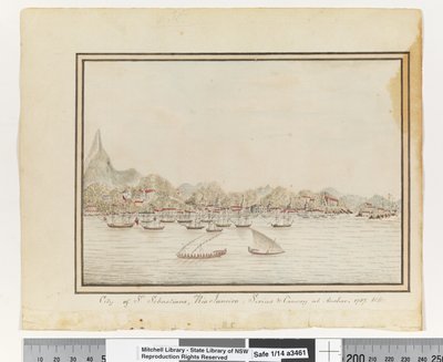 Em frente, p. 37. "Cidade de São Sebastião, Rio de Janeiro: Sirius & Convoy no Anchor. 1787