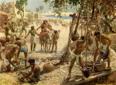 Israelitas a fazer tijolos no Egipto. Êxodo I. II:14 - Bíblia de William Brassey Hole