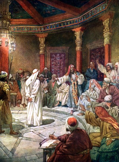 Jesus é questionado pelo sumo sacerdote Caifás - Bíblia de William Brassey Hole