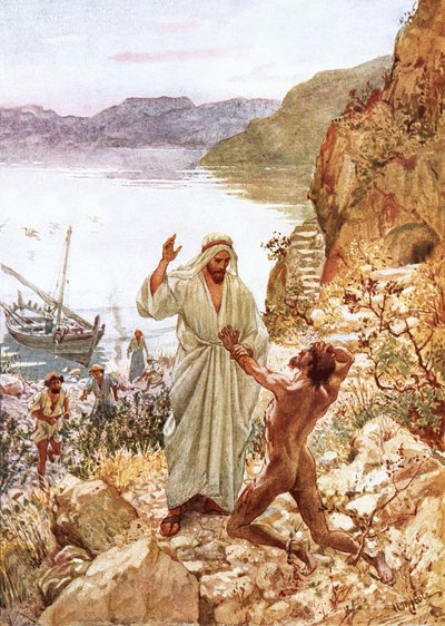 Jesus encontrando-se com um demoníaco no país dos gadarenos de William Brassey Hole