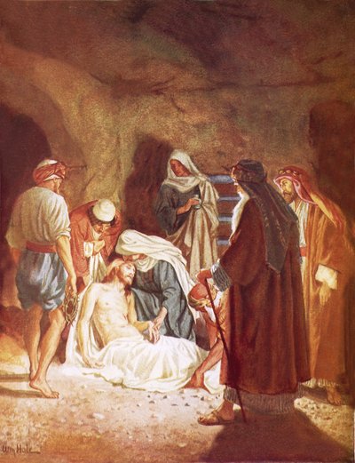 José de Arimatéia, deitado o corpo de Jesus em seu próprio túmulo de William Brassey Hole