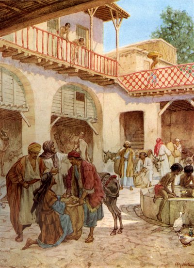 Os irmãos de Joseph na estalagem. O dinheiro de cada homem no seu saco. - Bíblia de William Brassey Hole