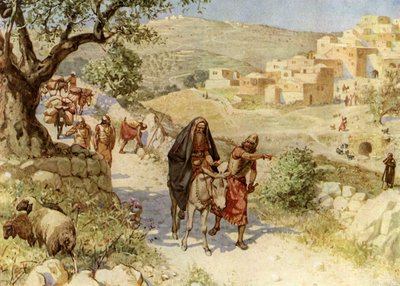 Rei David fugindo de Jerusalém é amaldiçoado por Simei - Bíblia de William Brassey Hole