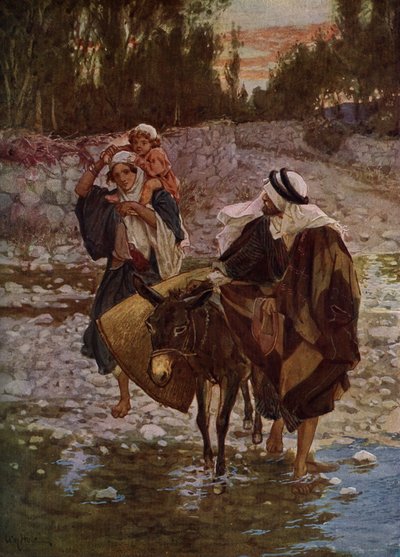 Maria, José e Jesus viajam ao Egito - Bíblia de William Brassey Hole