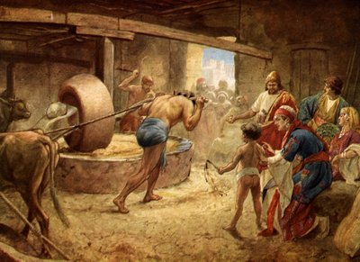 Sansão Moendo na Prisão de Gaza - Bíblia de William Brassey Hole