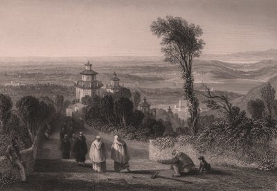 Vista do Sacro Monte (Monte Sagrado) em Varese, Lombardia, Itália, gravura em metal aço por T Willmore a partir de desenho de William Brockedon (1787-1854), ca. 23x18 cm de William Brockedon