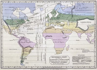 Carta isotérmica, ou, vista dos climas e das produções, ilustração das contas por Alexander von Humboldt, 1823 de William C. Woodbridge