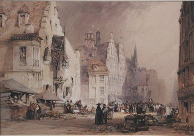 Um mercado de rua em Gand (aguarela sobre papel) de William Callow