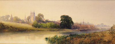 Uma Noite de Verão na Avon em Evesham, c.1870-80 (lápis e aguarela) de William Callow