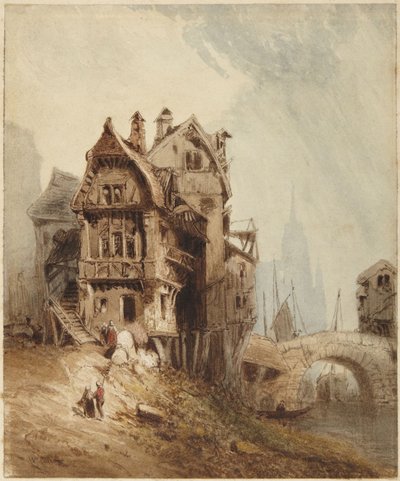 Casas junto ao rio de William Callow