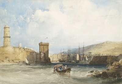 A entrada para o porto de Marselha, c.1838 de William Callow