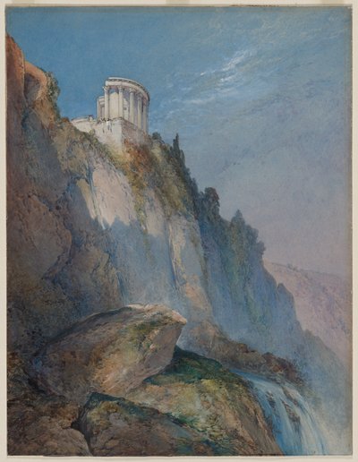 O templo de Vesta e as cataratas em Tivoli, 1859. de William Callow