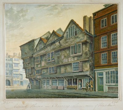 Casas na esquina da Chancery Lane e Fleet Street, City of London, 1798 de William Capon
