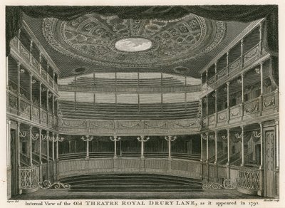 Vista interna do antigo teatro real, Drury Lane, Londres, como apareceu em 1792 de William Capon