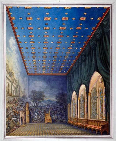 Esquema proposto para redecorar a Câmara Pintada, Old Palace of Westminster, Londres, c1817.    de William Capon
