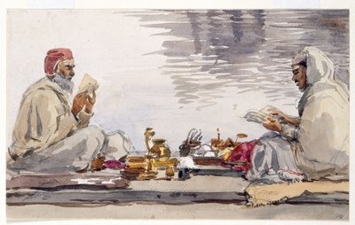 Dois homens santos lendo o Granth Sahib, Amritsar de William Carpenter