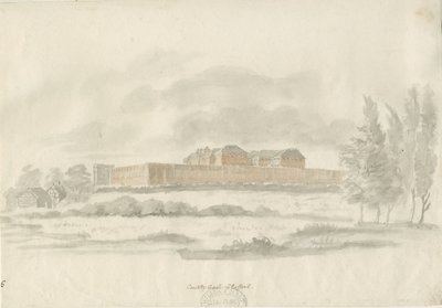 Stafford - Shire Hall: desenho a tinta do arquitecto (colorido), nd [c 1798] (desenho) de William Carter