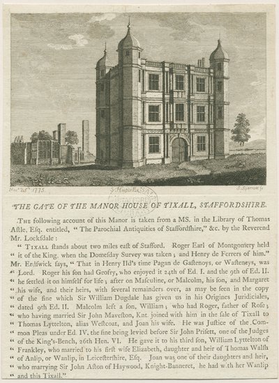 Tixall Hall - Gatehouse: gravura, nd [c 1813] (imprimir) de William Carter