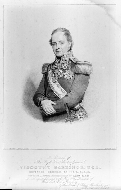 O Honorável Honorável Lieut General Visconde Hardinge, GCB, Governador Geral da Índia de William Charles (after) Ross