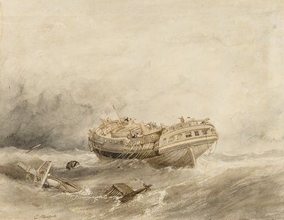Um navio mercante descarrila na calma que se segue à tempestade. Aguarela (34,4x44,5 cm) de Clarkson Stanfield (1793-1867) de William Clarkson Stanfield