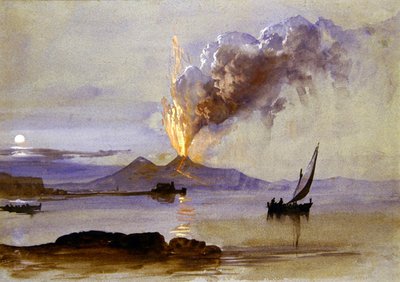 Erupção do Monte Vesúvio (aguarela e cor de corpo sobre papel azul) de Clarkson Frederick Stanfield