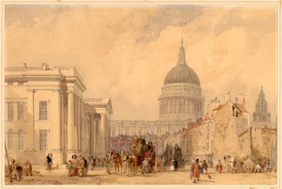 Os Correios, St Martins le Grand, Londres, com St Paul à Distância (lápis e wc no papel) de Clarkson Frederick Stanfield